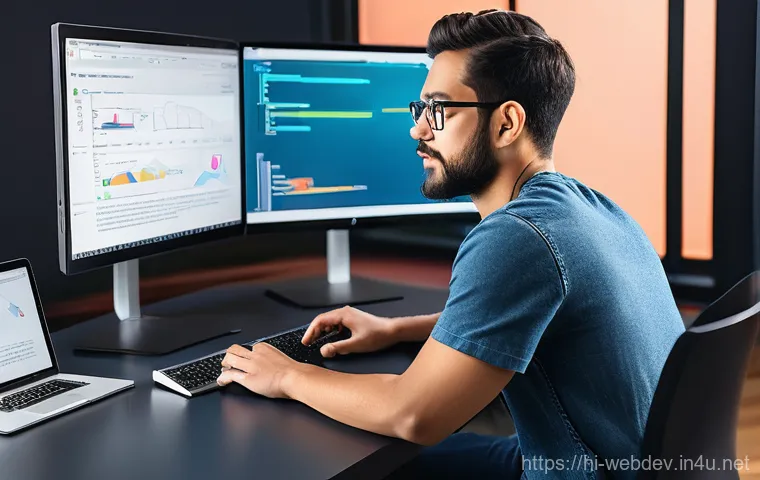 웹개발자 개발 언어 트렌드 - **Prompt 1: Frontend Frameworks & UI/UX Design**
"A vibrant, wide-angle shot of a diverse, casua...