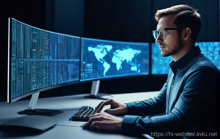 웹개발자 기술 스택 확장 - **Prompt:** A dynamic, abstract representation of cloud computing and DevOps. The central focus is a...