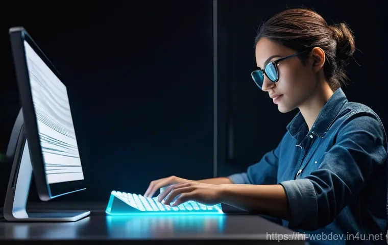 웹개발자 클라우드 서비스 - **Prompt:** A modern, focused software developer, male or female, in their late 20s to early 30s, is...