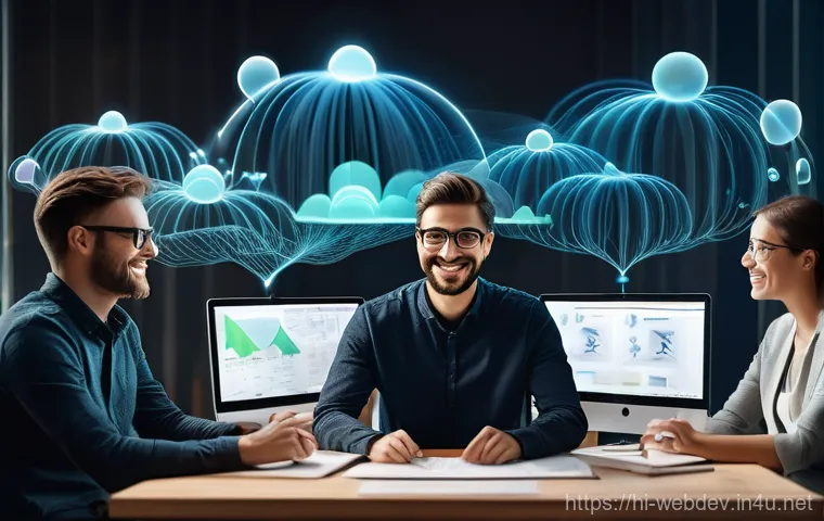 웹개발자 클라우드 서비스 - **Prompt:** A modern, focused software developer, male or female, in their late 20s to early 30s, is...