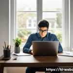 웹개발자 업무 관리 노하우 - **Prompt: Focused Developer in 'Golden Hours'**
"A young male web developer, dressed in a comfor...