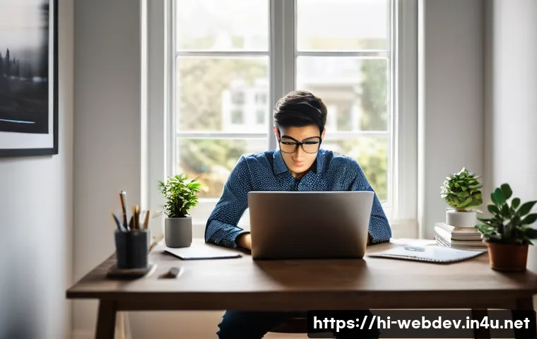 웹개발자 업무 관리 노하우 - **Prompt: Focused Developer in 'Golden Hours'**
"A young male web developer, dressed in a comfor...
