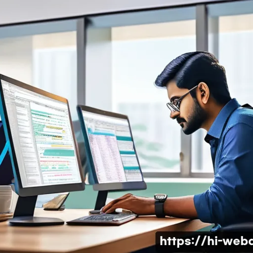 웹개발자 데이터베이스 관리 - A detailed digital illustration of an Indian software developer working on a relational database des...