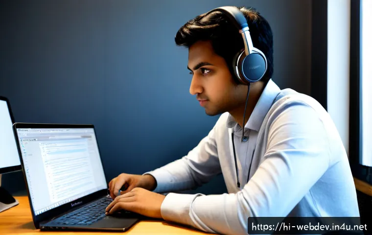 웹개발자 실기 시험 준비 - Photorealistic young Indian web developer preparing for a practical coding exam, seated at a clean d...